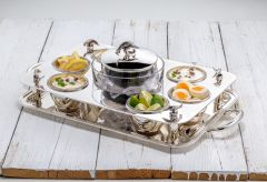 Kaviarschale mit Tablett und Schälchen in Sterling-Silber
