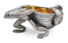 Salzfass Frosch mit Schneckenhaus versilbert