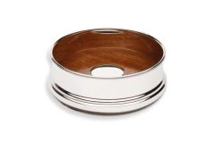 Flaschenuntersetzer mit Kordelrand aus Sterling-Silber und Holz 9,2 cm