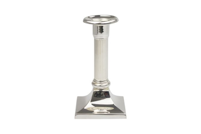 Kerzenleuchter mit Riefen quadratischer Fuss  versilbert 14 cm