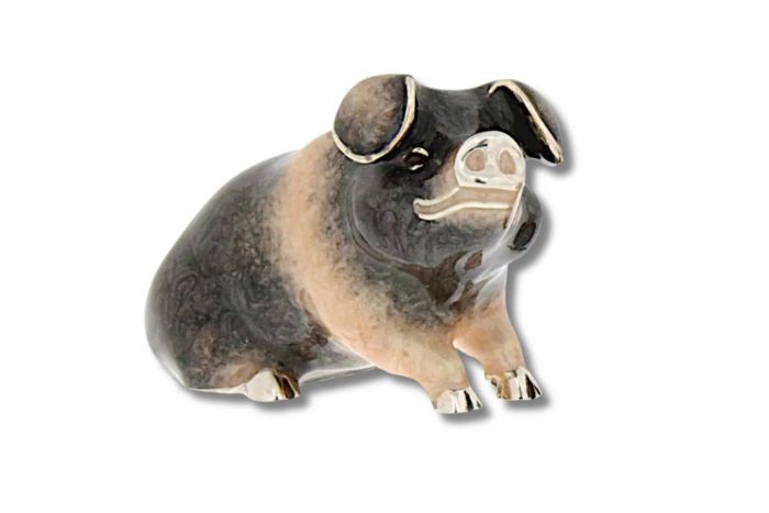 Schwein zweifarbig emailliert sitzend Sterlingsilber