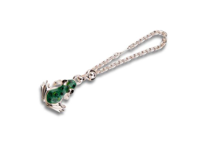 Schlüsselkette mit Frosch emailiert Sterlingsilber