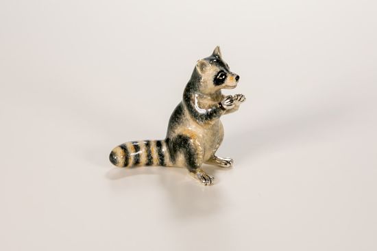 Waschbär stehend Sterling-Silber Emaille