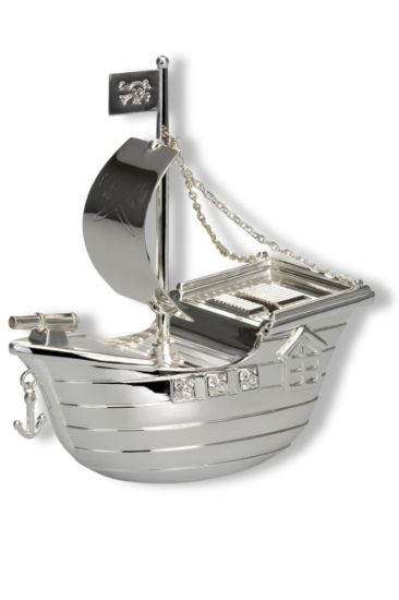 Spardose Sparbüchse Piratenschiff versilbert