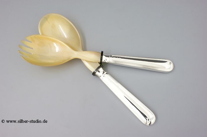 Salatbesteck mit Hornlaffen Augsburger Faden