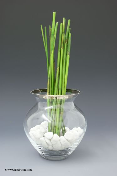 Vase Kristall Platin Rand  Kugelform 20 cm