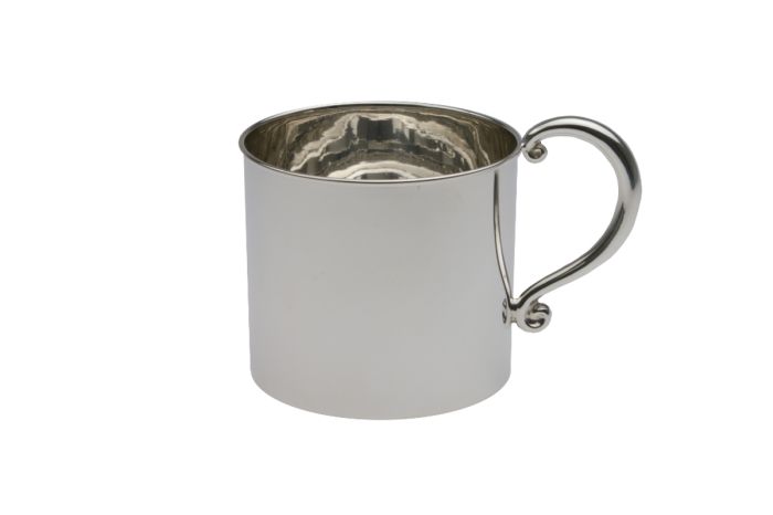 Sterling-Silber Kinderbecher Taufbecher mit verspieltem Griff zylindrisch