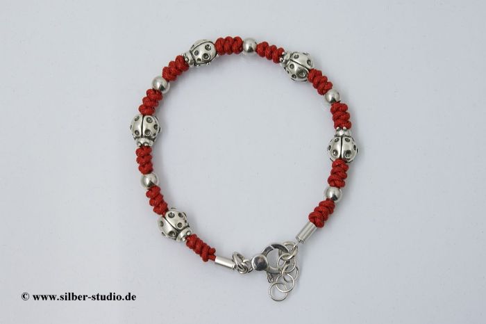 Kinderschmuck Kordelarmband mit Silber Marienkäfer