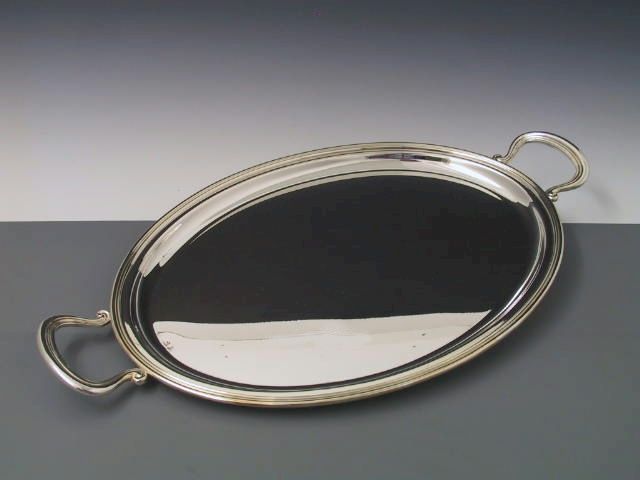 Silbertablett Fadenrand 27x36 cm mit Griffen