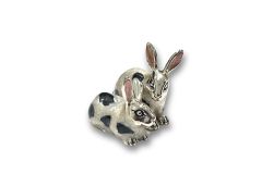 Hase Kaninchenpaar schwarz-weiß  emailliert Sterlingsilber